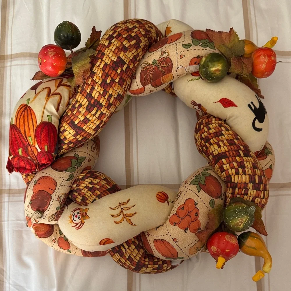 Autumn Harvest Wreath with Pumpkins and Leaves